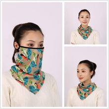 Load image into Gallery viewer, Cotton Women Mask Scarf Face Mascarillas Wraps Floral Print Lady Warm Neck Scarves Foulard Bandana Reusable Outdoor Riding Masks Scarf Neck Gaiter Headwear Headband Head Wrap Scarf Mask Neck Ear Warmers Headbands Perfect Bandana
