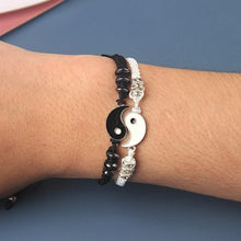将图片加载到图库查看器，Couple Bracelets Cord Braid Chain Bracelet Alloy Pendant Two-piece Woven Rope Braid Bracelet Bangle For Women Men Charm Adjustable Black White Matching Bracelets For Couples
