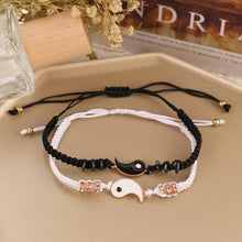将图片加载到图库查看器，Couple Bracelets Cord Braid Chain Bracelet Alloy Pendant Two-piece Woven Rope Braid Bracelet Bangle For Women Men Charm Adjustable Black White Matching Bracelets For Couples
