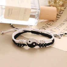 将图片加载到图库查看器，Couple Bracelets Cord Braid Chain Bracelet Alloy Pendant Two-piece Woven Rope Braid Bracelet Bangle For Women Men Charm Adjustable Black White Matching Bracelets For Couples

