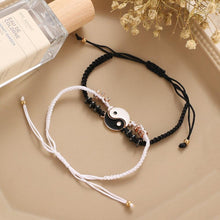 将图片加载到图库查看器，Couple Bracelets Cord Braid Chain Bracelet Alloy Pendant Two-piece Woven Rope Braid Bracelet Bangle For Women Men Charm Adjustable Black White Matching Bracelets For Couples
