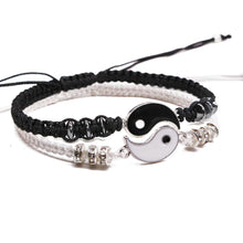将图片加载到图库查看器，Couple Bracelets Cord Braid Chain Bracelet Alloy Pendant Two-piece Woven Rope Braid Bracelet Bangle For Women Men Charm Adjustable Black White Matching Bracelets For Couples
