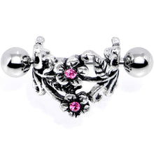 Load image into Gallery viewer, 16G 1/2 Pink Gem Double Daisy Flower Cuff Cartilage Earring
