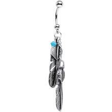 Load image into Gallery viewer, Handmade Blue Gem Feather Belly Ring Created with Crystals
