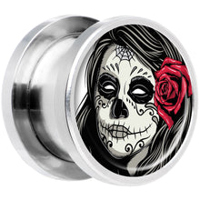 Load image into Gallery viewer, Katrina Sugar Skull with Rose Flower Steel Screw Fit Plug Set 1/2
