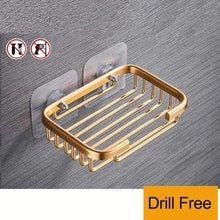 将图片加载到图库查看器，Creative Drill Free Soap Dish Holder Wall Mounted Storage Rack Toilet Soap Box Sponge Dish Bathroom Accessories Soap Dish Holder with Loofah Bath Sponge Towel Razor Holder for Bathroom Shower Kitchen Adhesive Wall Mounted No Drilling
