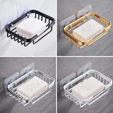 将图片加载到图库查看器，Creative Drill Free Soap Dish Holder Wall Mounted Storage Rack Toilet Soap Box Sponge Dish Bathroom Accessories Soap Dish Holder with Loofah Bath Sponge Towel Razor Holder for Bathroom Shower Kitchen Adhesive Wall Mounted No Drilling
