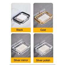 将图片加载到图库查看器，Creative Drill Free Soap Dish Holder Wall Mounted Storage Rack Toilet Soap Box Sponge Dish Bathroom Accessories Soap Dish Holder with Loofah Bath Sponge Towel Razor Holder for Bathroom Shower Kitchen Adhesive Wall Mounted No Drilling
