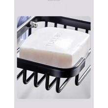 将图片加载到图库查看器，Creative Drill Free Soap Dish Holder Wall Mounted Storage Rack Toilet Soap Box Sponge Dish Bathroom Accessories Soap Dish Holder with Loofah Bath Sponge Towel Razor Holder for Bathroom Shower Kitchen Adhesive Wall Mounted No Drilling
