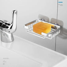 将图片加载到图库查看器，Creative Drill Free Soap Dish Holder Wall Mounted Storage Rack Toilet Soap Box Sponge Dish Bathroom Accessories Soap Dish Holder with Loofah Bath Sponge Towel Razor Holder for Bathroom Shower Kitchen Adhesive Wall Mounted No Drilling
