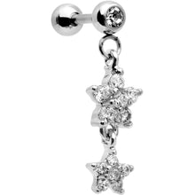 Load image into Gallery viewer, 16G 1/4 Clear Gem Double Star Dangle Cartilage Tragus Earring
