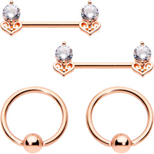 Load image into Gallery viewer, 14G Clear CZ Gem Rose Gold Tone BCR Ring Barbell Nipple Ring Set
