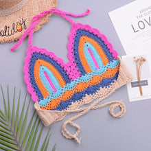 将图片加载到图库查看器，Crochet Bikini Sets Multi Color Knitted Rainbow Striped Off Shoulder Top Bottom Bikini Women's Crochet Striped Lace Up  Shorts Bikini Set 2 PCS Knit Bathing Suit Swimsuit Beachwear Bathing Suit Women Swimsuit
