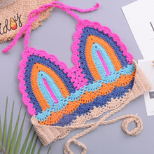 将图片加载到图库查看器，Crochet Bikini Sets Multi Color Knitted Rainbow Striped Off Shoulder Top Bottom Bikini Women's Crochet Striped Lace Up  Shorts Bikini Set 2 PCS Knit Bathing Suit Swimsuit Beachwear Bathing Suit Women Swimsuit
