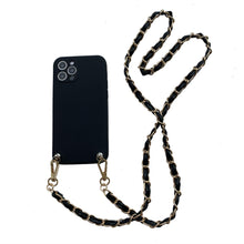 Load image into Gallery viewer, Crossbody Necklace Phone Case for Xiaomi Redmi Note 11 10 9 Pro 11s 10s 9T Mi 11T 10T Strap Leather Bracelet Chain Cover Crossbody Phone Case Black Leather with Gold Chain Unique Design Leather Phone Case
