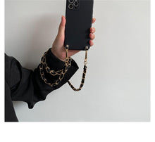 Load image into Gallery viewer, Crossbody Necklace Phone Case for Xiaomi Redmi Note 11 10 9 Pro 11s 10s 9T Mi 11T 10T Strap Leather Bracelet Chain Cover Crossbody Phone Case Black Leather with Gold Chain Unique Design Leather Phone Case
