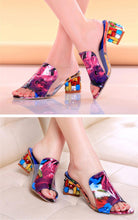 Load image into Gallery viewer, Crystal Sandals Open Toe Square Heels Spring Summer Shoes Sandals Women Footwear Low Block Heels Mules Open Toe Ankle Strap Sandals Square Toe Mixed Colors Beautiful Sandals
