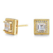将图片加载到图库查看器，Cubic Zirconia Princess Cable Halo Stud Earrings
