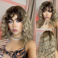 Load image into Gallery viewer, Curly Synthetic Wigs for White Women Medium Length Ombre Brown Blonde Wigs with Bangs High Temperature Cosplay Hair Wigs For Black Women Halloween Party
