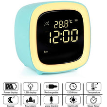将图片加载到图库查看器，Cut Digital Alarm Clock Cartoon Night Light Desk Alarm Clock Cute Toddler Alarm Clock Dimming Sleep Training Clock with Night Light Kids Wake Up Clock USB Rechargeable Easy Setting Kids Clocks for Bedrooms Rechargeable Battery Christmas gift for Kids
