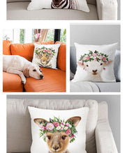 将图片加载到图库查看器，Cute Baby Animals Pattern Pillow Case Cotton Linen Cushion Cover for Home Sofa Pillow Covers, Cushion Covers Tiger Bunny Rabbit Horse Sheep Bear With Head Flowers Decorative Velvet Pillow Covers 45X45CM
