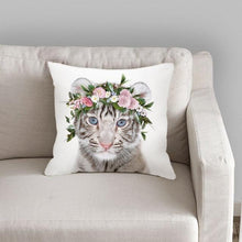 将图片加载到图库查看器，Cute Baby Animals Pattern Pillow Case Cotton Linen Cushion Cover for Home Sofa Pillow Covers, Cushion Covers Tiger Bunny Rabbit Horse Sheep Bear With Head Flowers Decorative Velvet Pillow Covers 45X45CM
