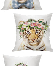 将图片加载到图库查看器，Cute Baby Animals Pattern Pillow Case Cotton Linen Cushion Cover for Home Sofa Pillow Covers, Cushion Covers Tiger Bunny Rabbit Horse Sheep Bear With Head Flowers Decorative Velvet Pillow Covers 45X45CM
