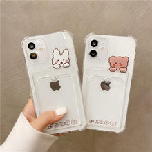 Load image into Gallery viewer, Cute Bear Cartoon Rabbit Shockproof Phone Case For iPhone 11 12 13 14 Pro Funny Soft Wallet Cover Cute Bear Design Soft Slim Card Slot Case Aesthetic Card Holder Case
