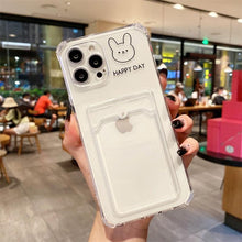 Load image into Gallery viewer, Cute Bear Cartoon Rabbit Shockproof Phone Case For iPhone 11 12 13 14 Pro Funny Soft Wallet Cover Cute Bear Design Soft Slim Card Slot Case Aesthetic Card Holder Case

