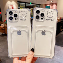 Load image into Gallery viewer, Cute Bear Cartoon Rabbit Shockproof Phone Case For iPhone 11 12 13 14 Pro Funny Soft Wallet Cover Cute Bear Design Soft Slim Card Slot Case Aesthetic Card Holder Case
