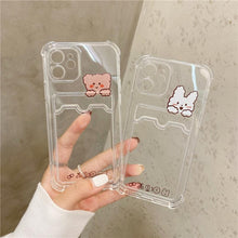 Load image into Gallery viewer, Cute Bear Cartoon Rabbit Shockproof Phone Case For iPhone 11 12 13 14 Pro Funny Soft Wallet Cover Cute Bear Design Soft Slim Card Slot Case Aesthetic Card Holder Case
