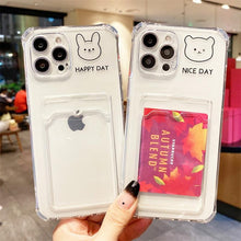 Load image into Gallery viewer, Cute Bear Cartoon Rabbit Shockproof Phone Case For iPhone 11 12 13 14 Pro Funny Soft Wallet Cover Cute Bear Design Soft Slim Card Slot Case Aesthetic Card Holder Case
