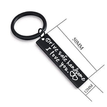 Load image into Gallery viewer, Cute Black Stainless Steel Charm Couple Drive Safe Keychain Gift for Boyfriend &amp; Girlfriend
