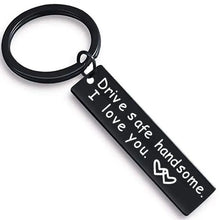 Load image into Gallery viewer, Cute Black Stainless Steel Charm Couple Drive Safe Keychain Gift for Boyfriend &amp; Girlfriend
