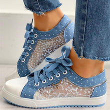 Load image into Gallery viewer, Cute Blue Women Fashion Shoes  Summer Casual Design Lace Breathable Platform Flat Woman Sneakers Walking Lace-up Comfortable Walking Footwear Fashion Sneakers
