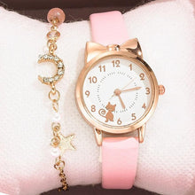 Load image into Gallery viewer, Cute Cat Gold Dial Watch Fashion Kids Leather Strap Quartz Watch Children Set Bracelet Watch Leather Band Luxury Quartz Watches Fashion Creative Wristwatch For Women Girls
