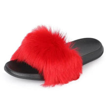 Load image into Gallery viewer, Cute Fluffy Ladies Indoor Warm Slippers Furry Luxury Flip Flops   Women's Fashion Flat Soft Flip Flops

