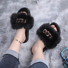 Load image into Gallery viewer, Cute Fluffy Ladies Indoor Warm Slippers Furry Luxury Flip Flops   Women's Fashion Flat Soft Flip Flops
