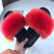 Load image into Gallery viewer, Cute Fluffy Ladies Indoor Warm Slippers Furry Luxury Flip Flops   Women's Fashion Flat Soft Flip Flops
