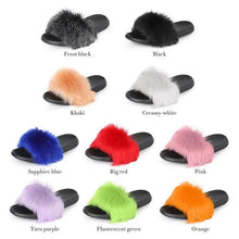 Load image into Gallery viewer, Cute Fluffy Ladies Indoor Warm Slippers Furry Luxury Flip Flops   Women's Fashion Flat Soft Flip Flops
