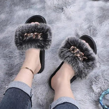 Load image into Gallery viewer, Cute Fluffy Ladies Indoor Warm Slippers Furry Luxury Flip Flops   Women's Fashion Flat Soft Flip Flops
