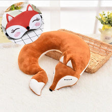 将图片加载到图库查看器，Cute Fox Animal Cotton Plush U Shape Neck Pillow Travel Car Home Pillow Nap Animal Pillow Health Care with Eye Mask Cute Fox U Shaped Neck Pillow for Car Airplane Traveling ,Animal Plush Stuffed Travel Pillow Travel Pillows Cartoon Planes Fox Animal
