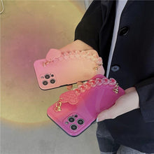 Load image into Gallery viewer, Cute Heart Chain Cute Case Luxury 3D Love Heart Wristband Girl Soft Case For iPhone 14 13 11 12 Pro Max 7 8 Plus Xr X Xs Silicone Phone Cover  Cute Case Luxury Hearts Case Camera Cover Protective Soft Slim Girly Case Designed for iPhone
