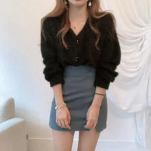 Load image into Gallery viewer, Cute Kitty Chic Fashionable V-Neck Single Breasted Mink Short Knitted Sweaters Outerwear For Women Autumn Long Sleeve Sweater Coat
