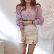 Load image into Gallery viewer, Cute Kitty Chic Fashionable V-Neck Single Breasted Mink Short Knitted Sweaters Outerwear For Women Autumn Long Sleeve Sweater Coat
