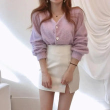 Load image into Gallery viewer, Cute Kitty Chic Fashionable V-Neck Single Breasted Mink Short Knitted Sweaters Outerwear For Women Autumn Long Sleeve Sweater Coat
