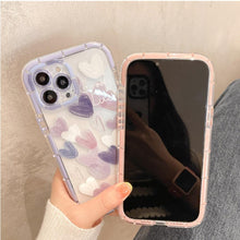 Load image into Gallery viewer, Cute Love Heart Soft Shockproof Bumper Transparent Phone Case For iPhone 12 13 Pro Max Silicone Back Cover Case  Cute Side Small Pattern for Women Girls Soft Silicone Shockproof Protective Cover
