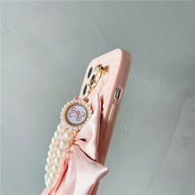 将图片加载到图库查看器，Cute Luxury Fashion 3d Bow Pearl Bracelet Girl Soft Case For iPhone 11 12 13 Pro Max 7 8 Plus Xr X Xs Se Anti-drop Cover Pearl Chain Bow Phone Case Ideal for iPhone Elegant Phone Case
