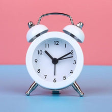 Load image into Gallery viewer, Cute Mini Metal Round Alarm Clock Desk Table Electronic Digital Clock Twin Bell Alarm Clock Metal Frame 3D Dial with Backlight Function Desk Table Clock for Home &amp; Office Bedroom Living Room Alarm Clock Creative Home Decoration
