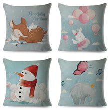 将图片加载到图库查看器，Cute Pillow Cover Cartoon Giraffe Fox Reindeer Animal Nordic Polyester Cotton Cushion Cover For Sofa Home Kids Room Decor Throw Pillow Cases Cartoon Animal Woodland Decorative Cotton Cushion Cover Home Baby Room Decor Standard Pillowcase
